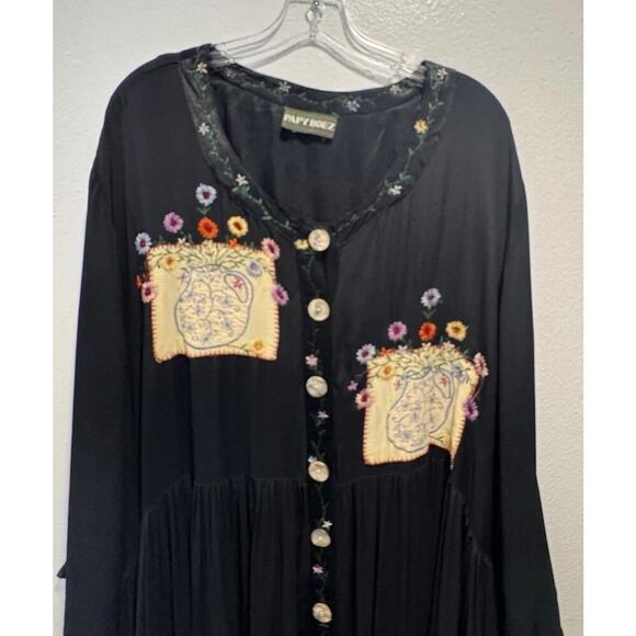 Vintage Papy Boez Women’s Embroidered Patchwork Floral Button Up Relaxed Dress - Picture 2 of 16